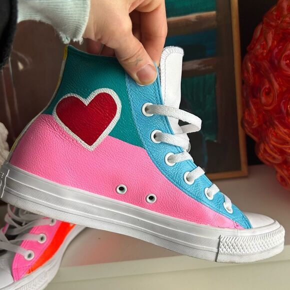 Converse Hand Painted Leather High Tops Trainers mens 6 / women’s 8 - Picture 7 of 16